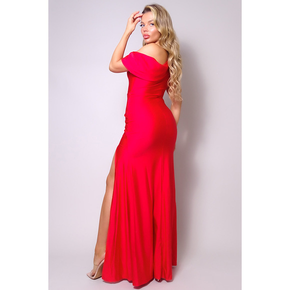 One Shoulder Draped Side Slit Maxi Dress - Picture 5 of 8